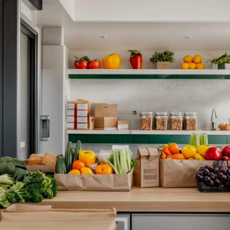 Glückliche Familie und Büroangestellte, die frische Lebensmittel von Foodallia erhalten