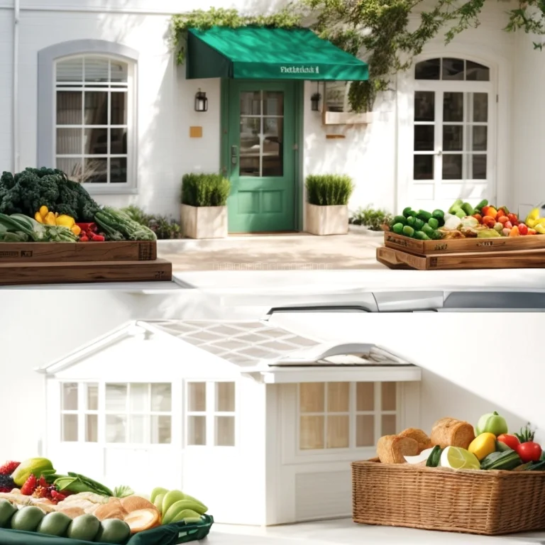 Glückliche Familie und Büroangestellte, die frische Lebensmittel von Foodallia erhalten